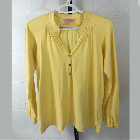 Lilly Pulitzer Tops - Lilly Pulitzer Cotton Elsa Top Yellow Long Sleeve